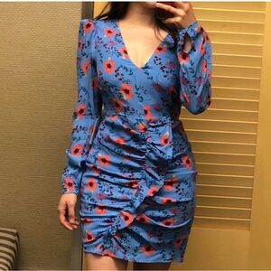Astr the Label Size Medium Blue Floral Wrap Dress